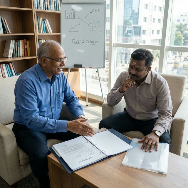 Finance consultant explaining loan documents to client